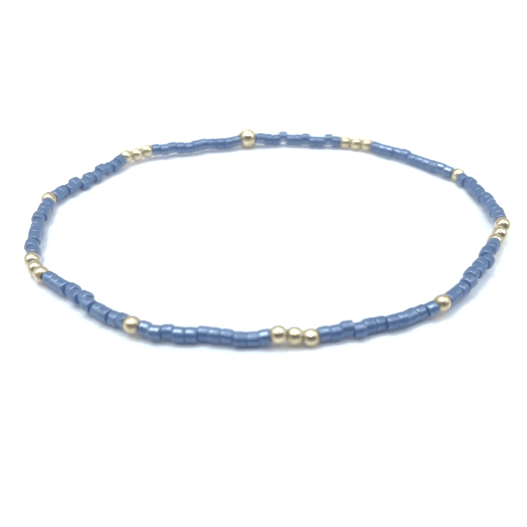 2mm Newport STEEL BLUE + Gold Filled Waterproof Bracelet: 6.5