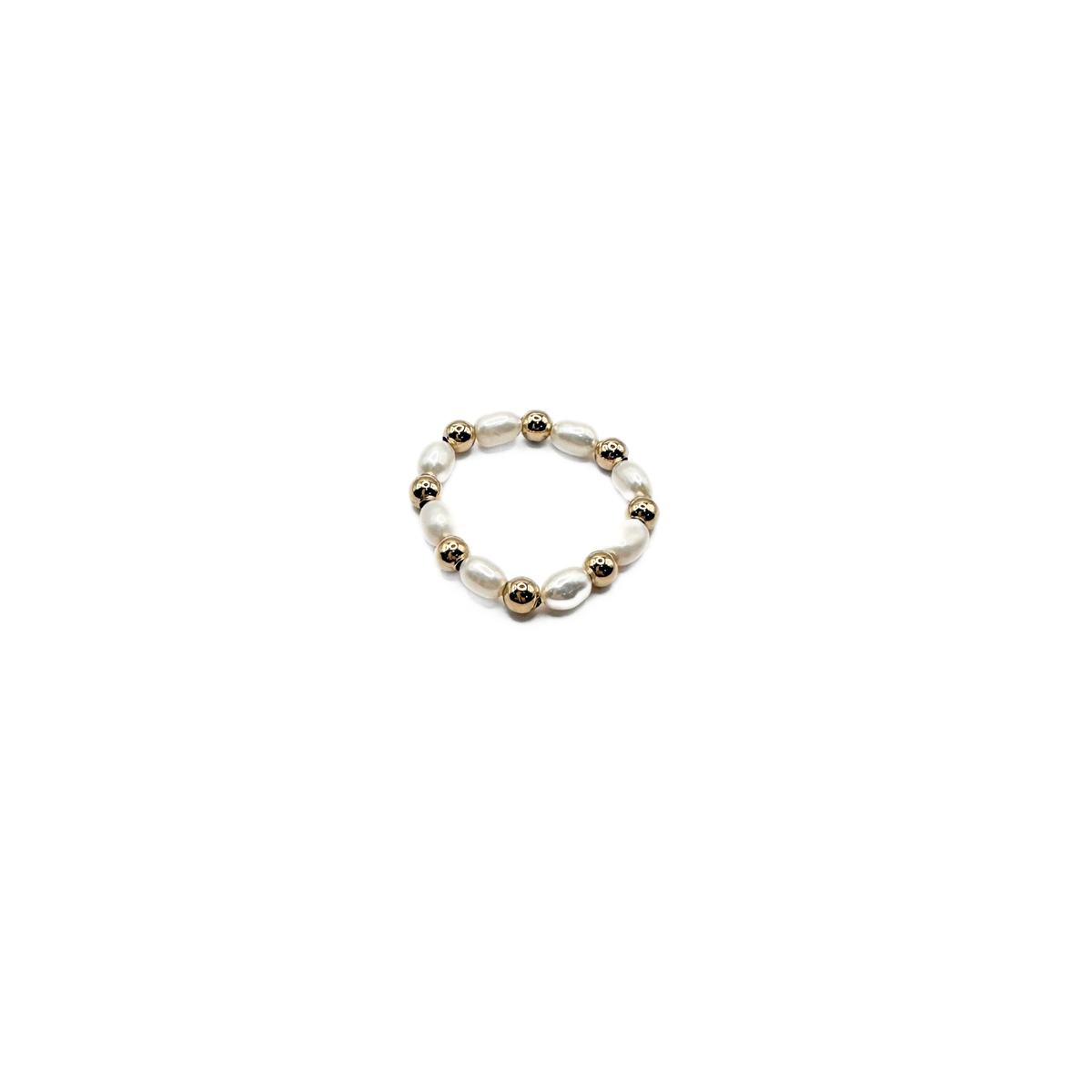 Gold-Filled 3mm & Natural Rice Pearl Waterproof Stretch Ring