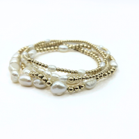 Petite Row Rice Pearl Bracelet with 14k Gold-Filled Beads: 6.5"