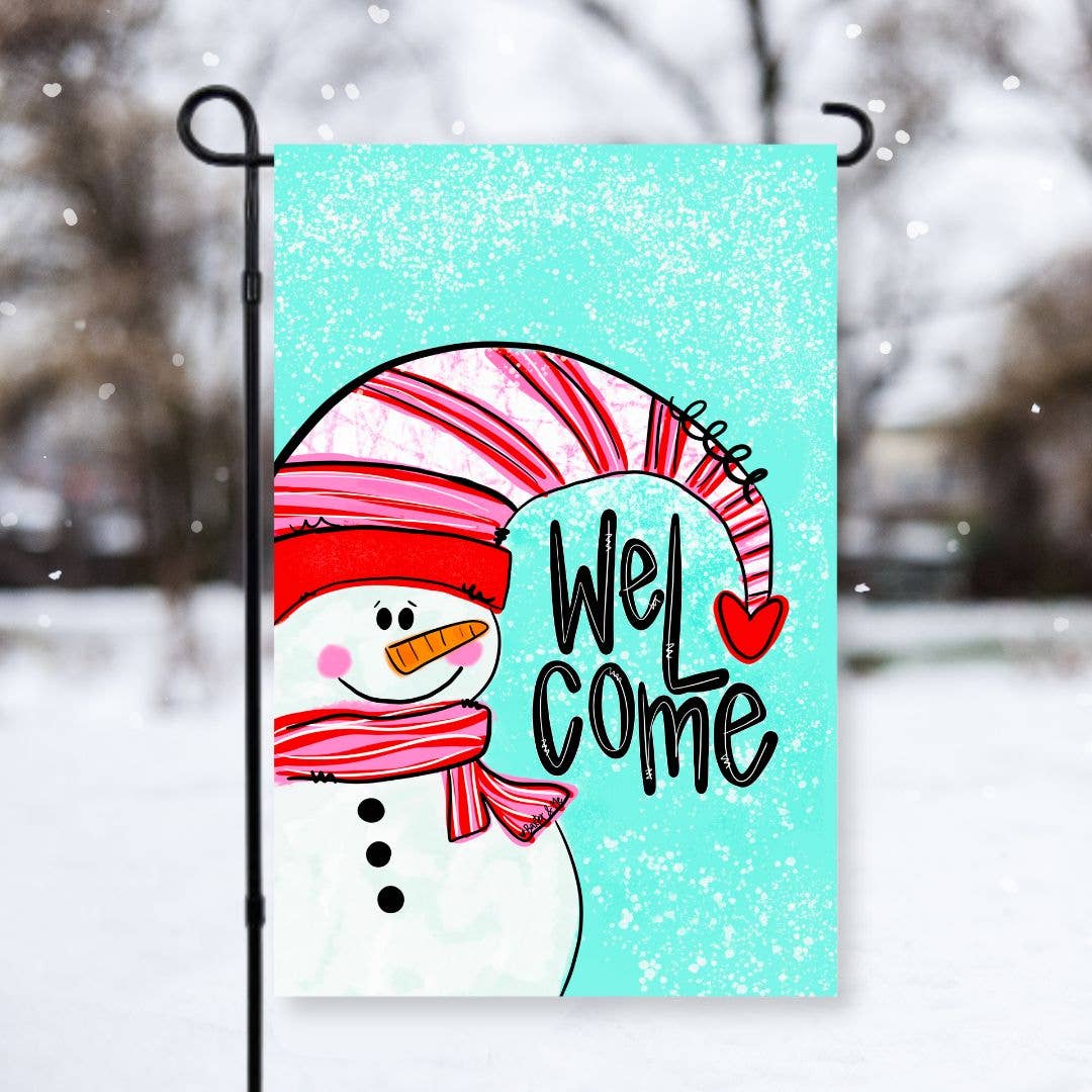 Welcome Heart Snowman Garden Flag