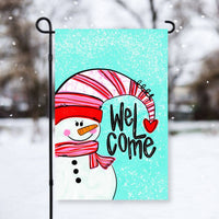 Welcome Heart Snowman Garden Flag