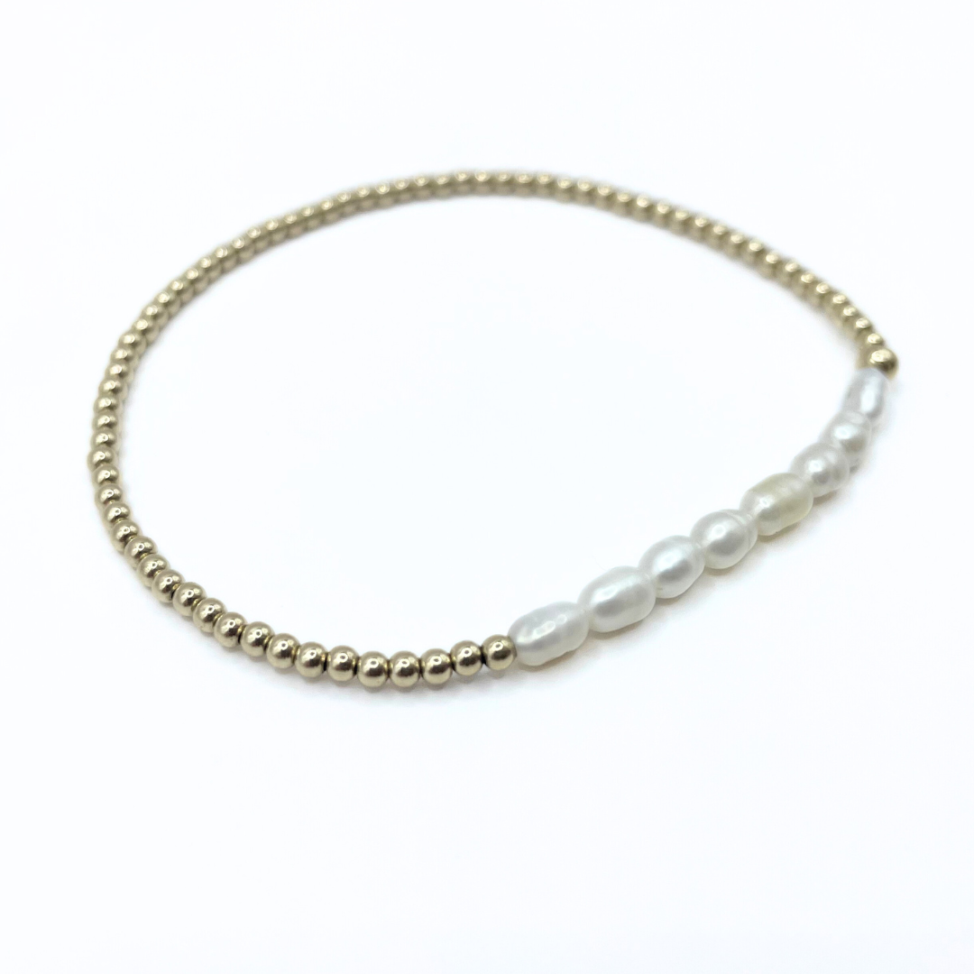 Petite Row Rice Pearl Bracelet with 14k Gold-Filled Beads: 6.5"