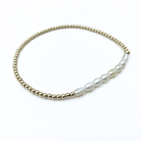 Petite Row Rice Pearl Bracelet with 14k Gold-Filled Beads: 6.5"
