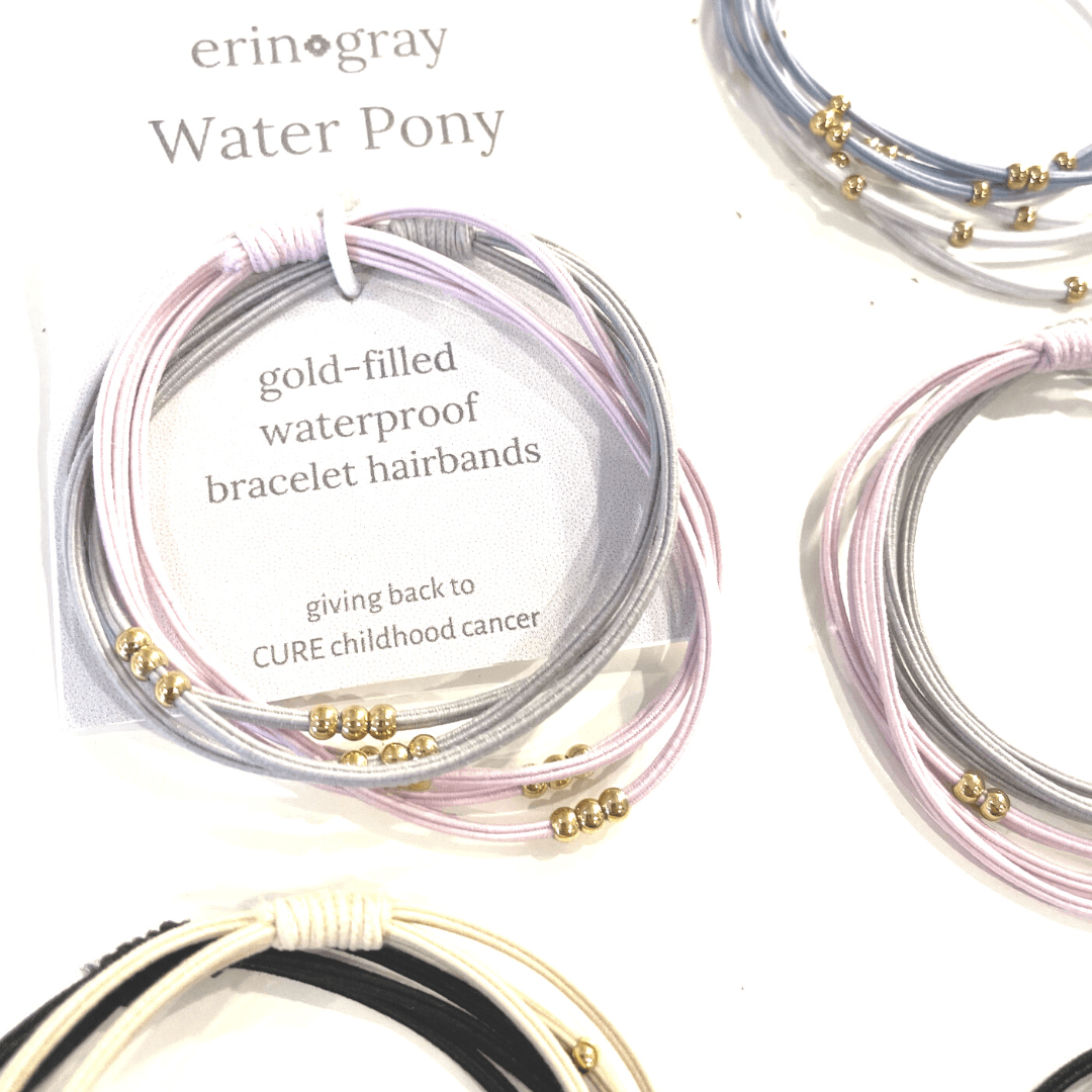 Gold Water Pony Waterproof Bracelet Hair Bands in Gray and White