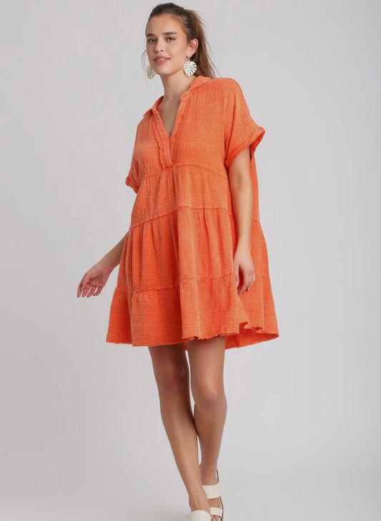 Mineral Wash Dress - tangerine