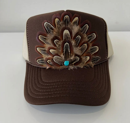 Feather Trucker Hat - Brown & Khaki