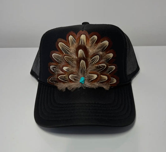 Feather Trucker Hat - Black