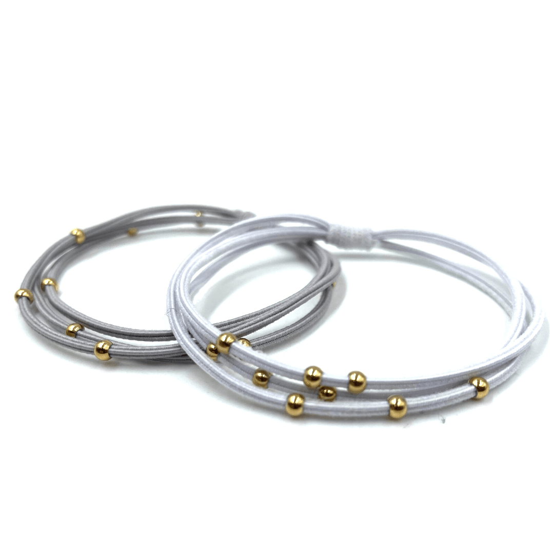 Gold Water Pony Waterproof Bracelet Hair Bands in Gray and White
