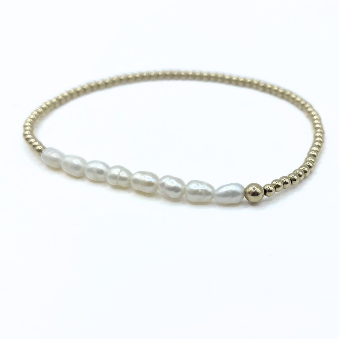 Petite Row Rice Pearl Bracelet with 14k Gold-Filled Beads: 6.5"