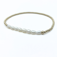 Petite Row Rice Pearl Bracelet with 14k Gold-Filled Beads: 6.5"