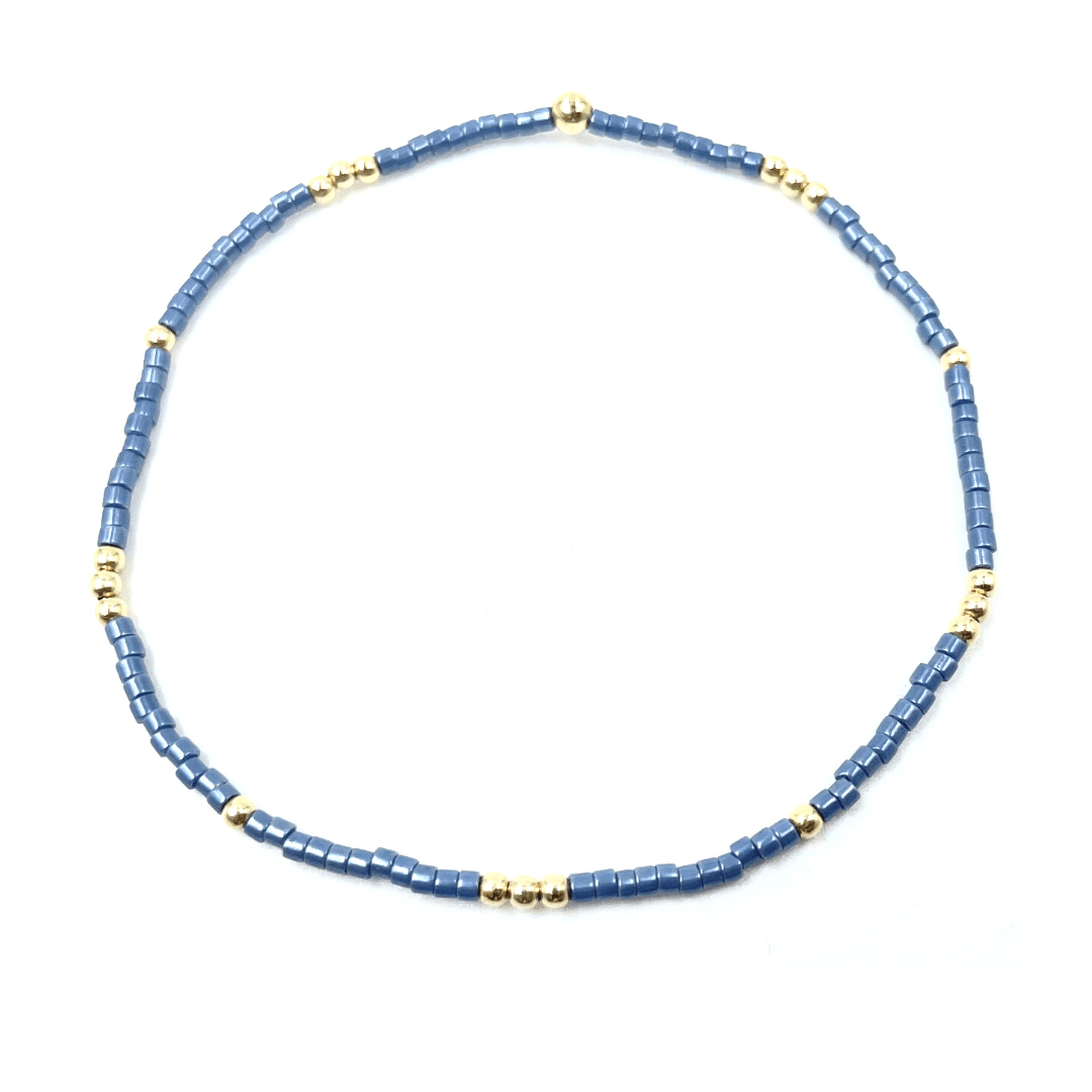 2mm Newport STEEL BLUE + Gold Filled Waterproof Bracelet: 6.5
