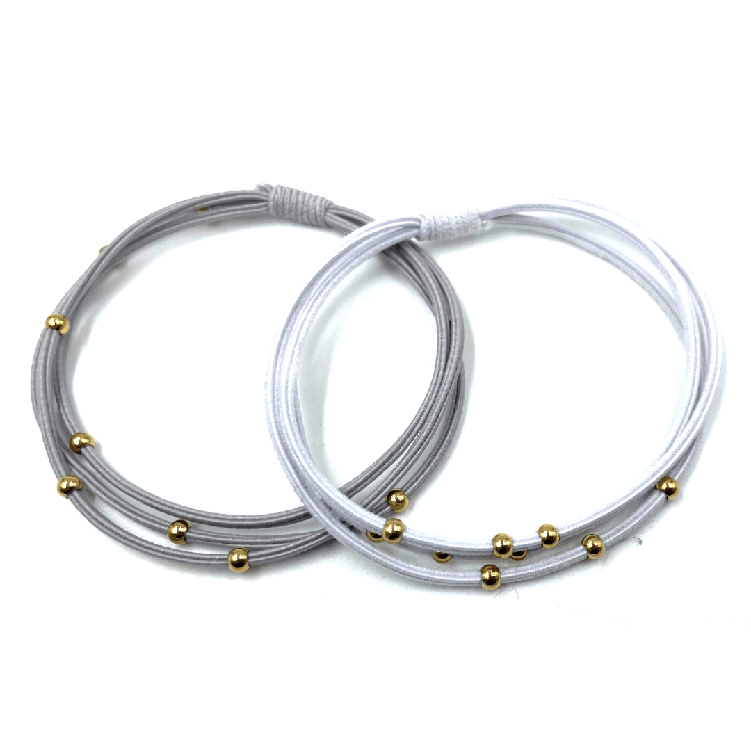 Gold Water Pony Waterproof Bracelet Hair Bands in Gray and White