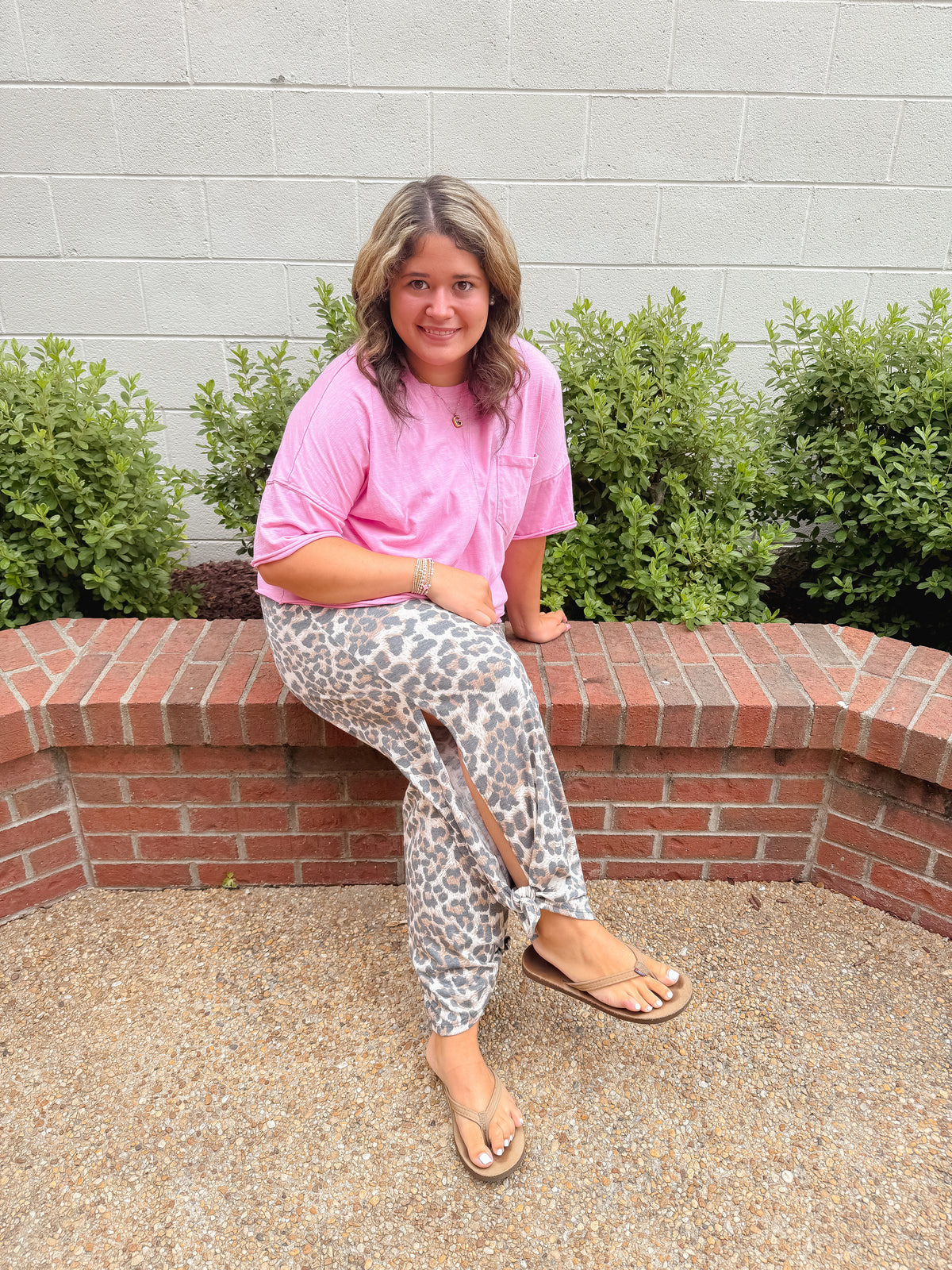 Leopard print side slit pants